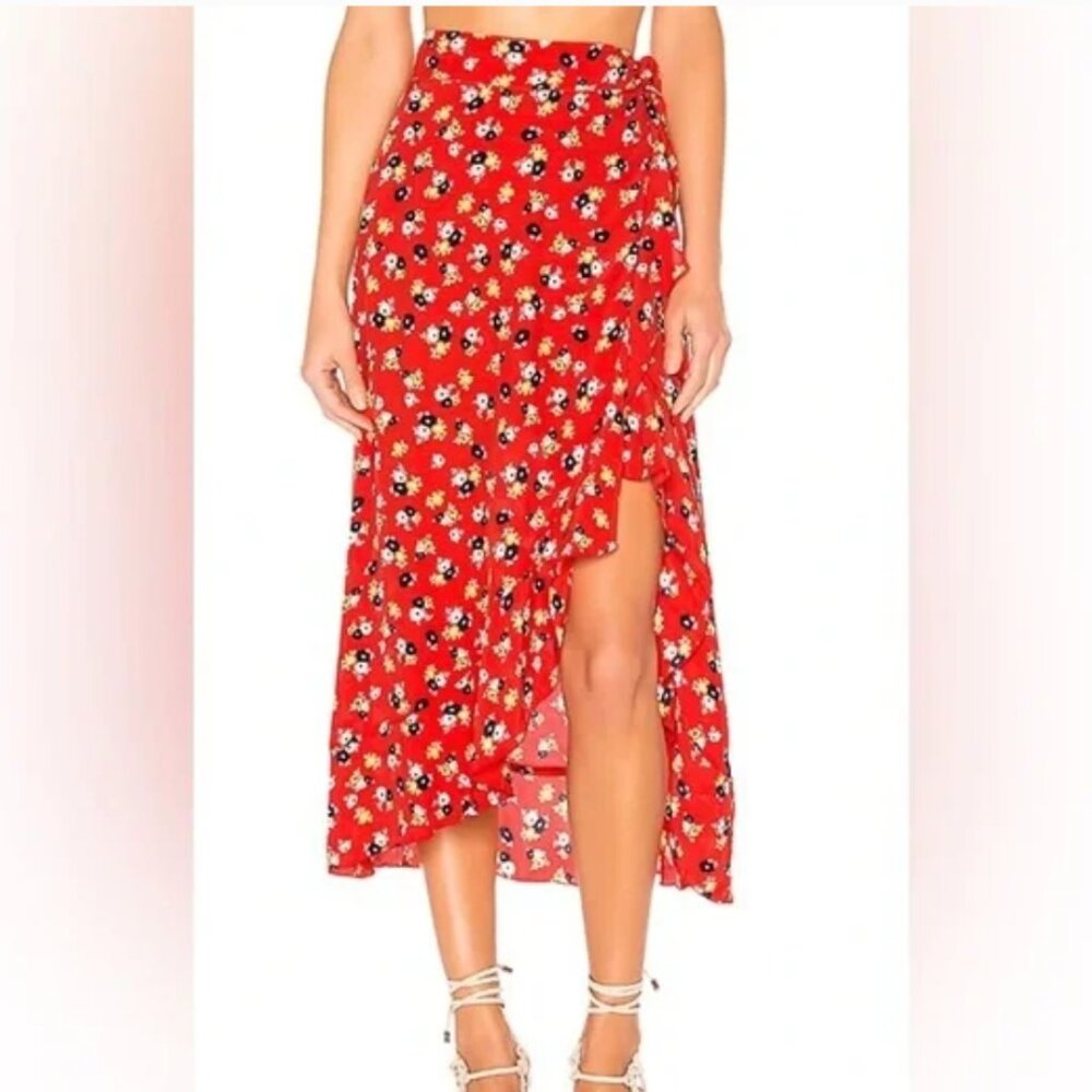 NWT Faithfull the Brand Celeste Adjustable Waist Wrap Skirt Red Floral - L (8)